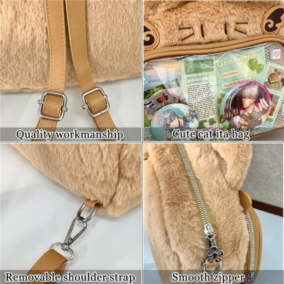 Kawaii cat ita bag pin display backpack furry crossbody y2k cute shoulder purse - Picture 4 of 7